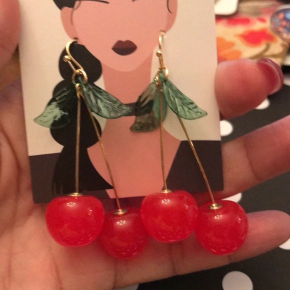 Stunning cherry earrings. NWOT. Pierced earrings. - Picture 3 of 7